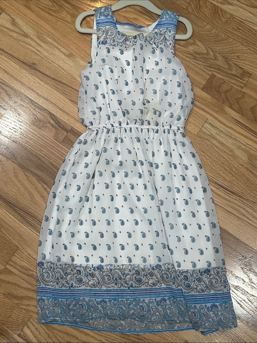 Pink Republic Girls White and Blue Paisley Border Sundress 7/8 Small